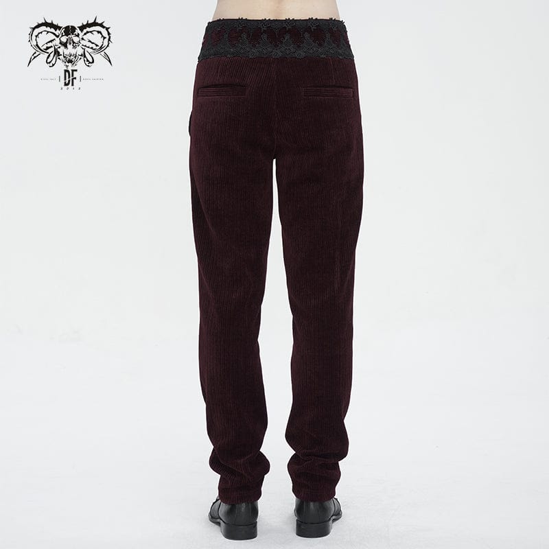 DEVIL FASHION Men's Gothic High-waisted Lace Splice Pants Red