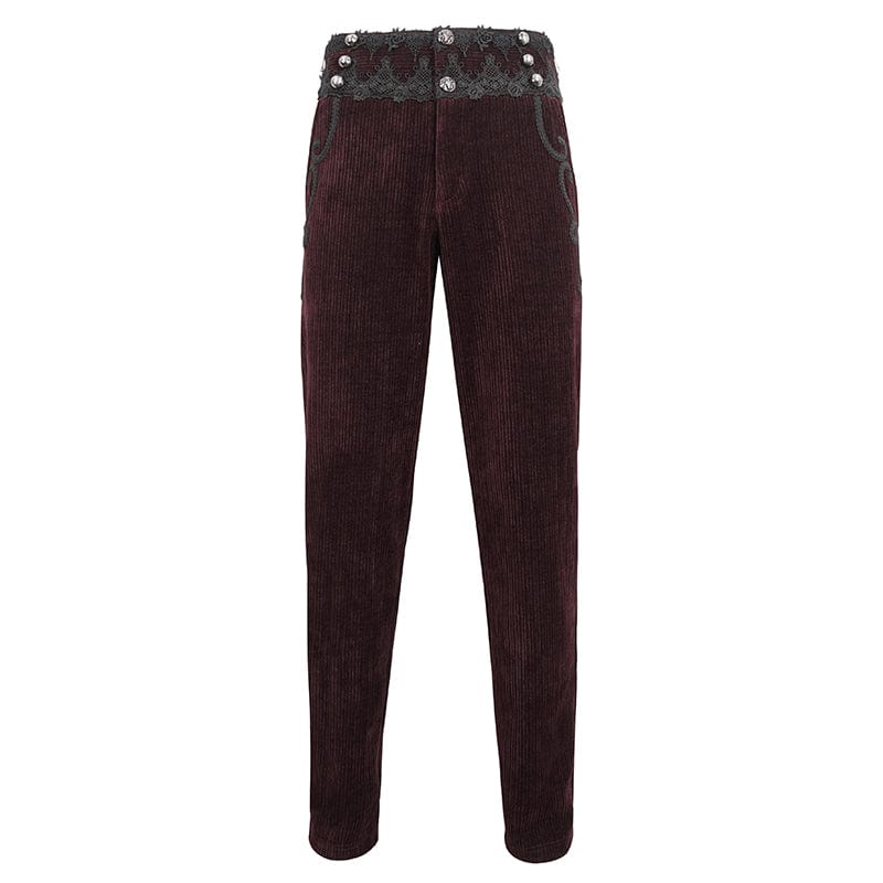 DEVIL FASHION Men's Gothic High-waisted Lace Splice Pants Red