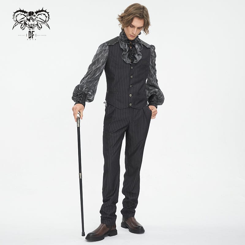 DEVIL FASHION Men's Gothic High-waisted Lace-up Striped Pants