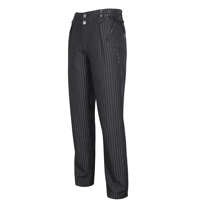 DEVIL FASHION Men's Gothic High-waisted Lace-up Striped Pants