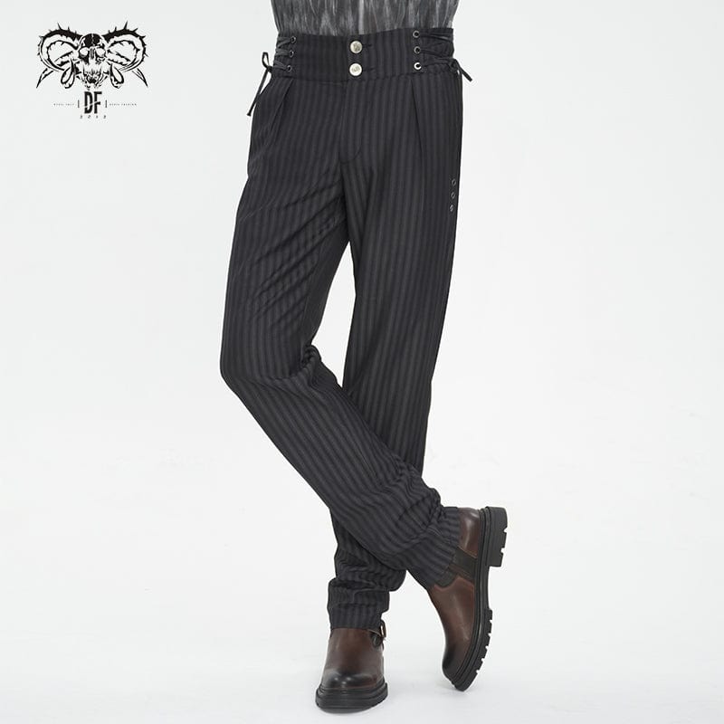 DEVIL FASHION Men's Gothic High-waisted Lace-up Striped Pants