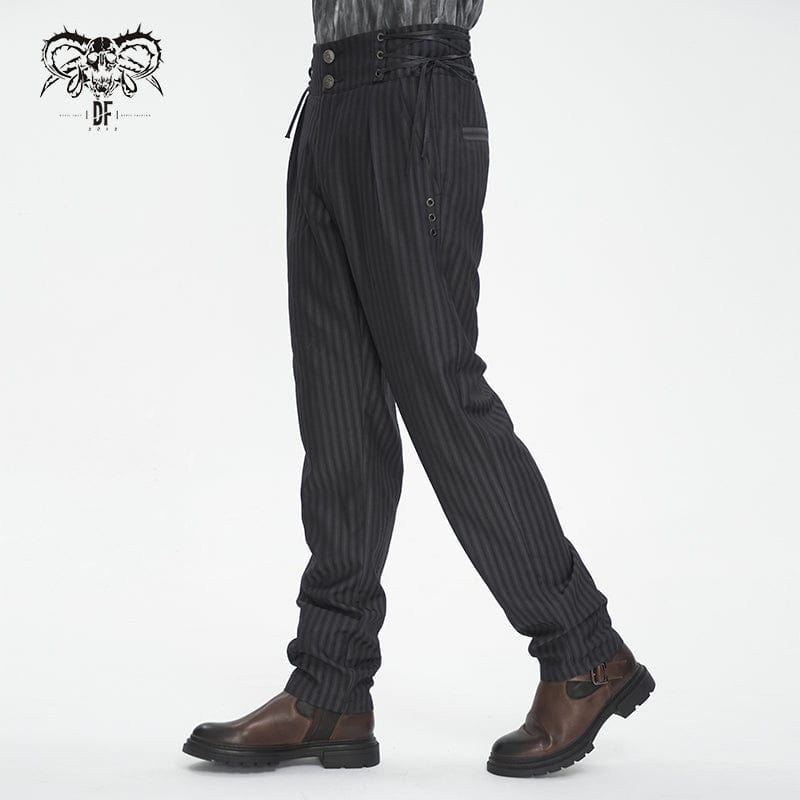 DEVIL FASHION Men's Gothic High-waisted Lace-up Striped Pants