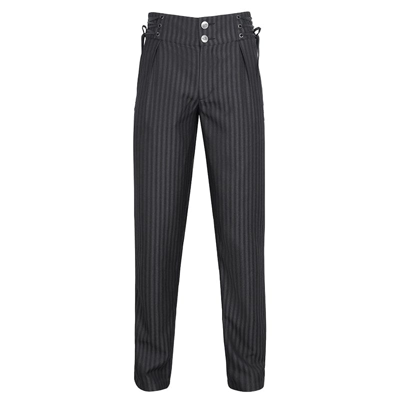 DEVIL FASHION Men's Gothic High-waisted Lace-up Striped Pants