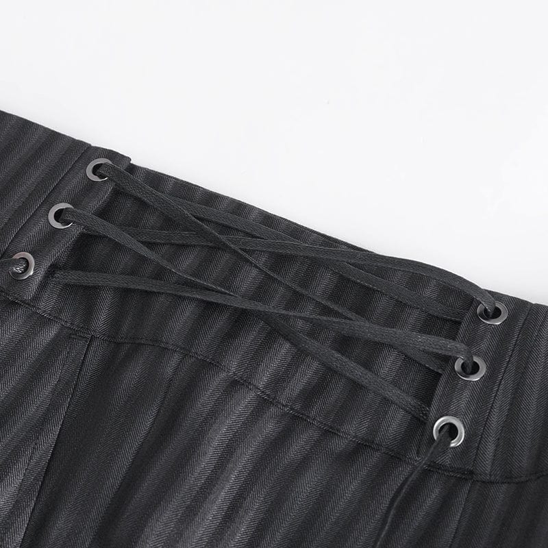 DEVIL FASHION Men's Gothic High-waisted Lace-up Striped Pants