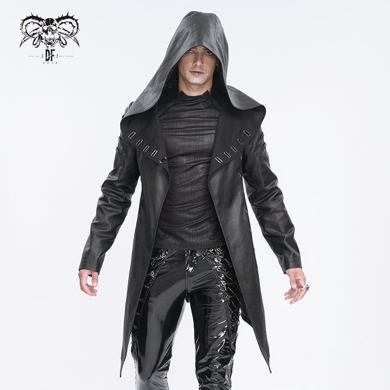 Men's Gothic Irregular Eyelet Jacket with Hood – Punk Design