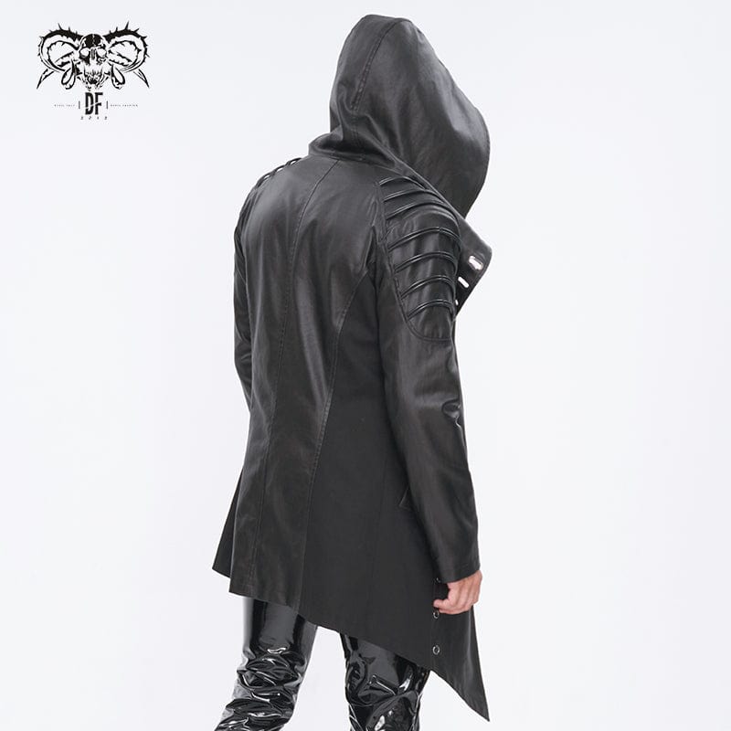DEVIL FASHION Men's Gothic Irregular Eyelet Jacket with Hood