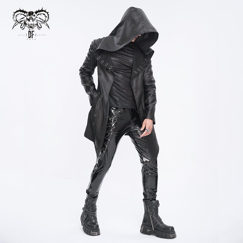 DEVIL FASHION Herren Gothic Jacke mit unregelmäßigen Ösen und Kapuze
