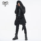 DEVIL FASHION Men's Gothic Irregular Multi-chain Coat with Hood Black