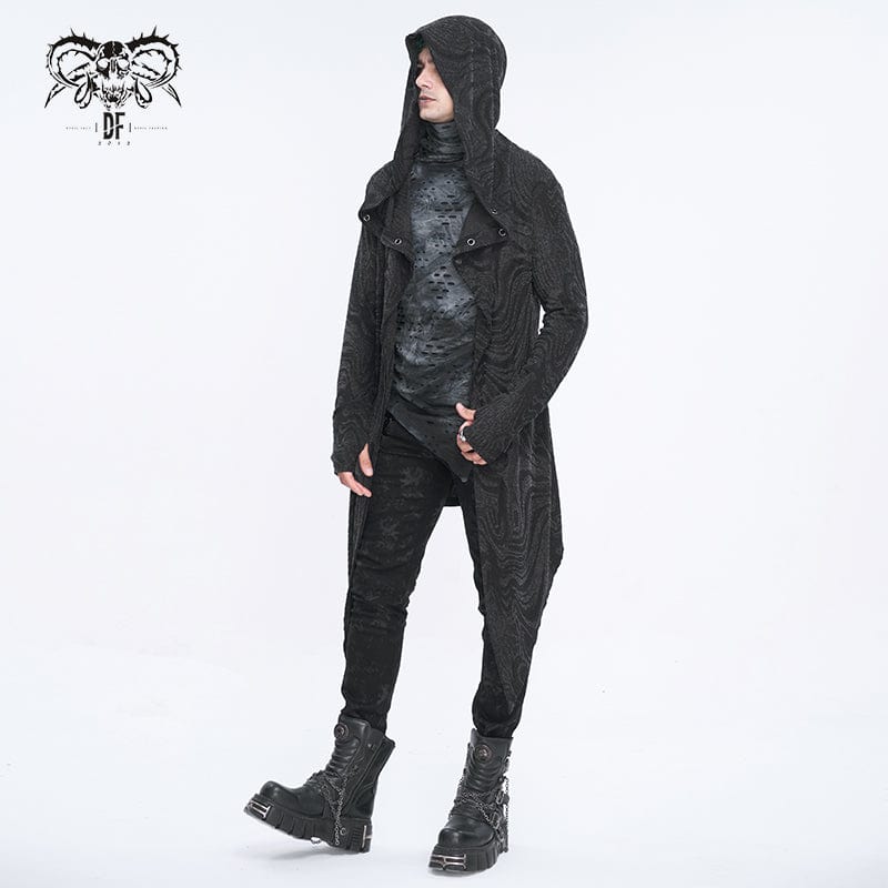 DEVIL FASHION Men's Gothic Irregular Multi-chain Coat with Hood Black