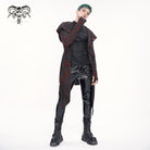 DEVIL FASHION Men's Gothic Irregular Multi-chain Coat with Hood Red