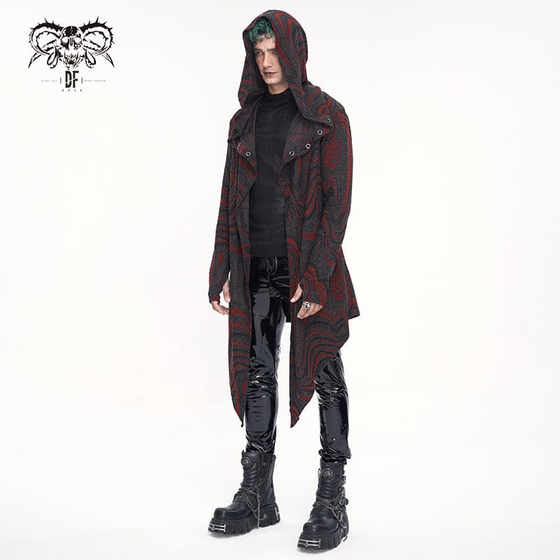 DEVIL FASHION Men's Gothic Irregular Multi-chain Coat with Hood Red