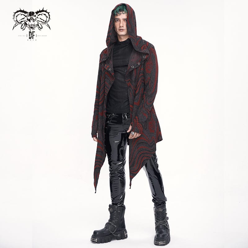 DEVIL FASHION Men's Gothic Irregular Multi-chain Coat with Hood Red