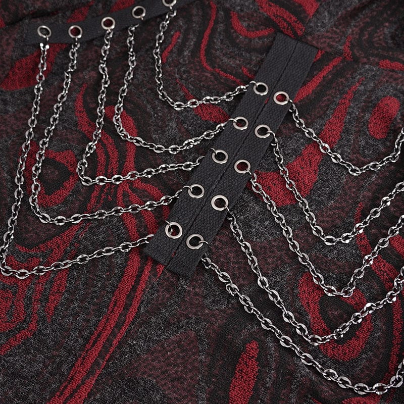DEVIL FASHION Men's Gothic Irregular Multi-chain Coat with Hood Red