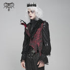 DEVIL FASHION Men's Gothic Irregular Rose Printed Contrast Color Waistcoat with Detachable Feather Accessory