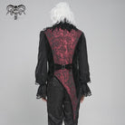DEVIL FASHION Men's Gothic Irregular Rose Printed Contrast Color Waistcoat with Detachable Feather Accessory