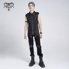 DEVIL FASHION Men's Gothic Irregular Studded Lace-up Vest