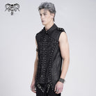 DEVIL FASHION Men's Gothic Irregular Studded Lace-up Vest