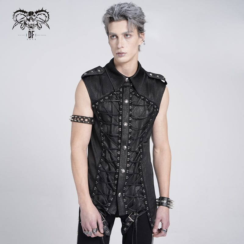 トップス Midas emo destroy vest foodie Vkei punk Men's Gothic Irregular Studded Lace-up Vest – Punk Design