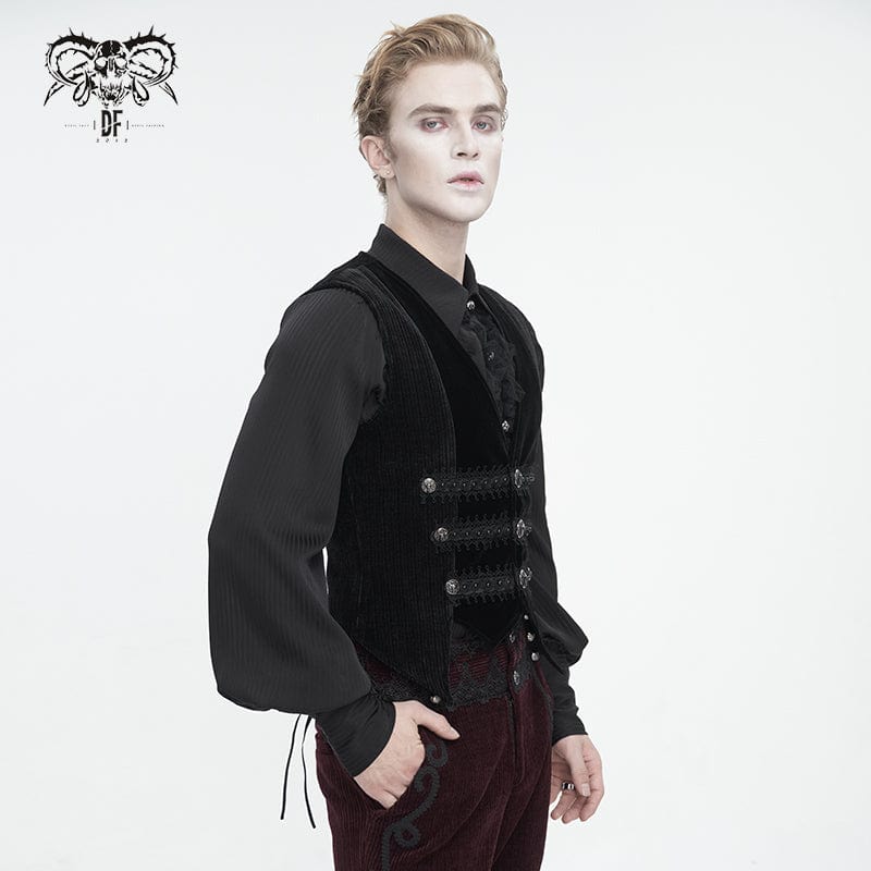 DEVIL FASHION Herren Gothic Unregelmäßiger Samt Splice Cord Weste Schwarz