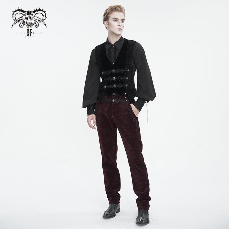 DEVIL FASHION Herren Gothic Unregelmäßiger Samt Splice Cord Weste Schwarz