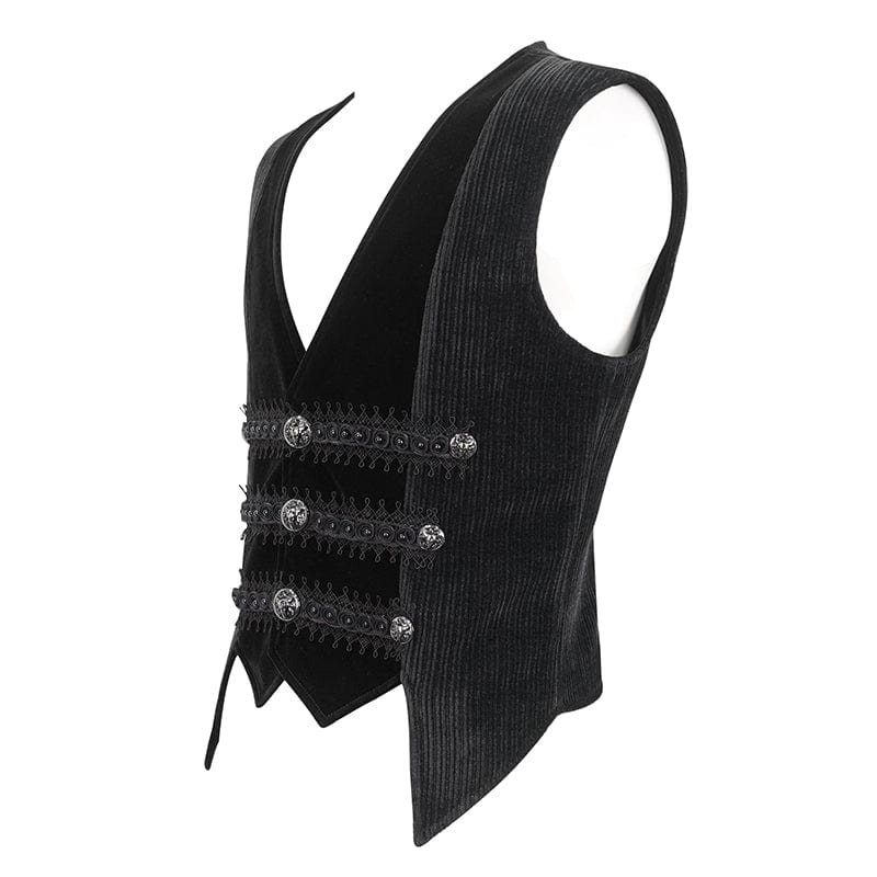 DEVIL FASHION Herren Gothic Unregelmäßiger Samt Splice Cord Weste Schwarz