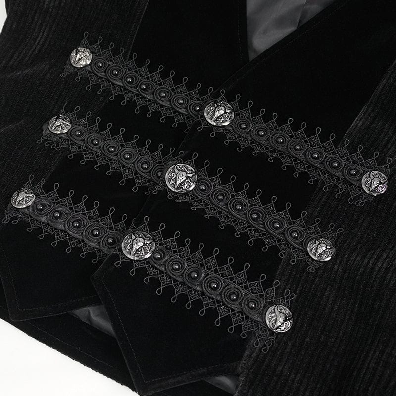 DEVIL FASHION Men's Gothic Irregular Velvet Splice Corduroy Waistcoat Black
