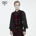 DEVIL FASHION Herren Gothic Unregelmäßiger Samt Splice Cord Weste Rot