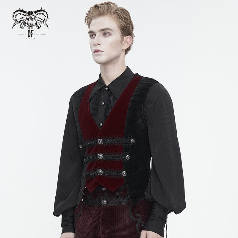 DEVIL FASHION Herren Gothic Unregelmäßiger Samt Splice Cord Weste Rot