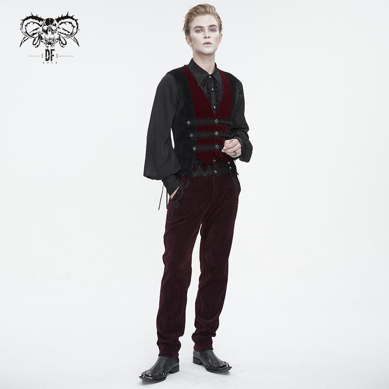 DEVIL FASHION Herren Gothic Unregelmäßiger Samt Splice Cord Weste Rot