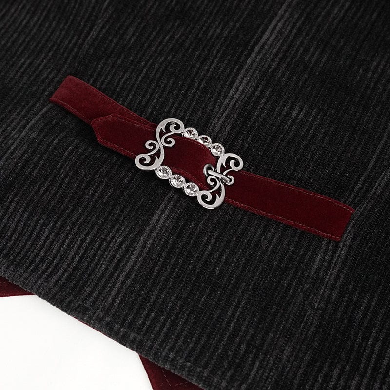 DEVIL FASHION Herren Gothic Unregelmäßiger Samt Splice Cord Weste Rot