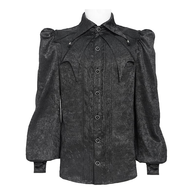 DEVIL FASHION Men's Gothic Jacquard Batwing Shoulder Flap Shirt with Necktie Black