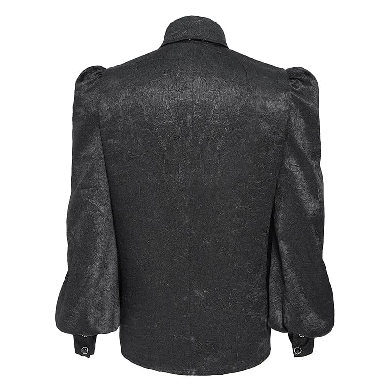 DEVIL FASHION Men's Gothic Jacquard Batwing Shoulder Flap Shirt with Necktie Black