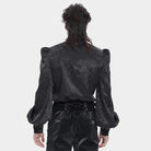 DEVIL FASHION Men's Gothic Jacquard Batwing Shoulder Flap Shirt with Necktie Black