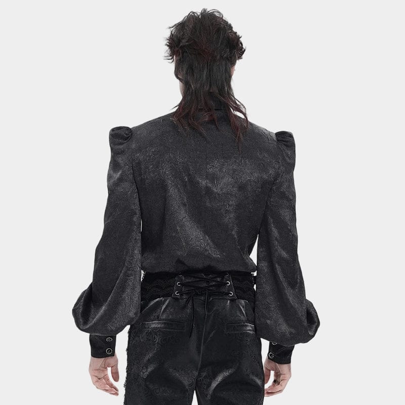 DEVIL FASHION Men's Gothic Jacquard Batwing Shoulder Flap Shirt with Necktie Black