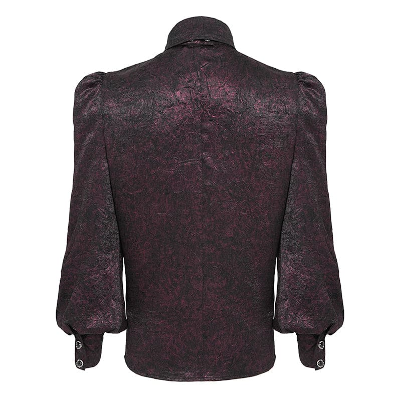 DEVIL FASHION Men's Gothic Jacquard Batwing Shoulder Flap Shirt with Necktie Red