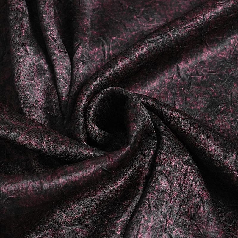 DEVIL FASHION Men's Gothic Jacquard Batwing Shoulder Flap Shirt with Necktie Red