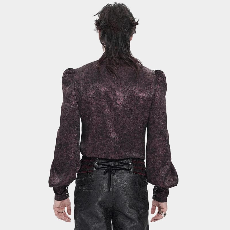 DEVIL FASHION Men's Gothic Jacquard Batwing Shoulder Flap Shirt with Necktie Red