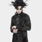 DEVIL FASHION Men's Gothic Jacquard Decal Stand Collar Shirt Black