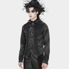 DEVIL FASHION Men's Gothic Jacquard Decal Stand Collar Shirt Black