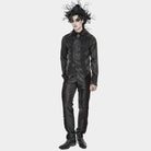 DEVIL FASHION Men's Gothic Jacquard Decal Stand Collar Shirt Black