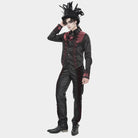 DEVIL FASHION Men's Gothic Jacquard Decal Stand Collar Shirt Red
