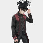 DEVIL FASHION Men's Gothic Jacquard Decal Stand Collar Shirt Red