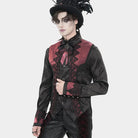 DEVIL FASHION Men's Gothic Jacquard Decal Stand Collar Shirt Red