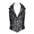 Chaleco de hombre DEVIL FASHION de jacquard gótico con cuello halter y botonadura sencilla, color plata.