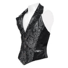 Chaleco de hombre DEVIL FASHION de jacquard gótico con cuello halter y botonadura sencilla, color plata.