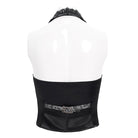 Chaleco de hombre DEVIL FASHION de jacquard gótico con cuello halter y botonadura sencilla, color plata.