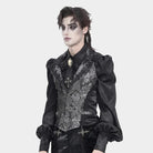 Chaleco de hombre DEVIL FASHION de jacquard gótico con cuello halter y botonadura sencilla, color plata.