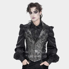 Chaleco de hombre DEVIL FASHION de jacquard gótico con cuello halter y botonadura sencilla, color plata.