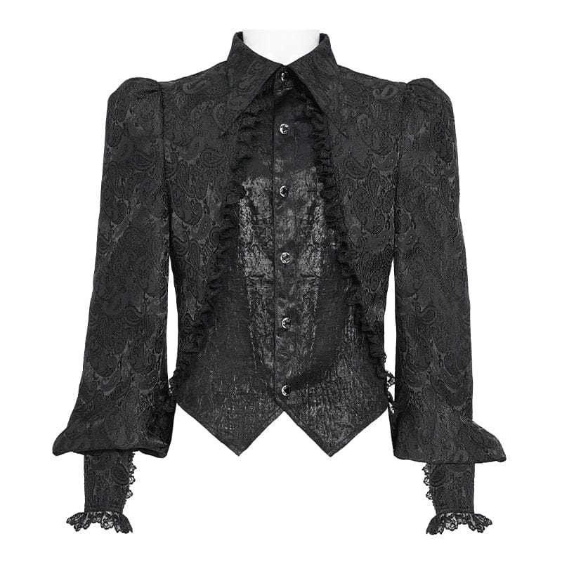 DEVIL FASHION Men's Gothic Jacquard Swallow-tailed Shirt with Necktie Black