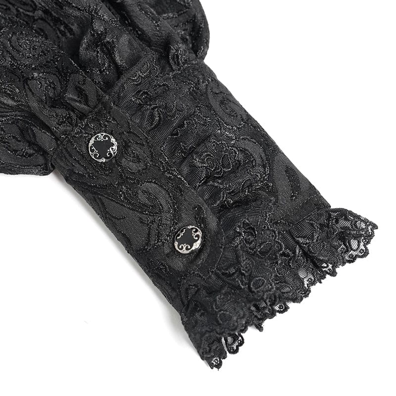 DEVIL FASHION Men's Gothic Jacquard Swallow-tailed Shirt with Necktie Black